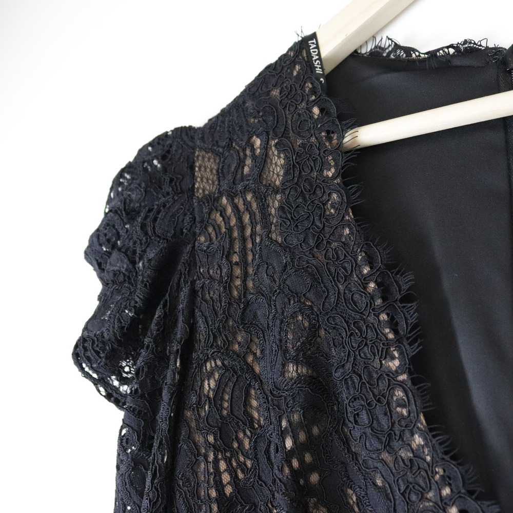 NWT Tadashi Shoji Marshal Crepe & Lace Gown Black BTF21173LX 6 - Picture 6 of 12